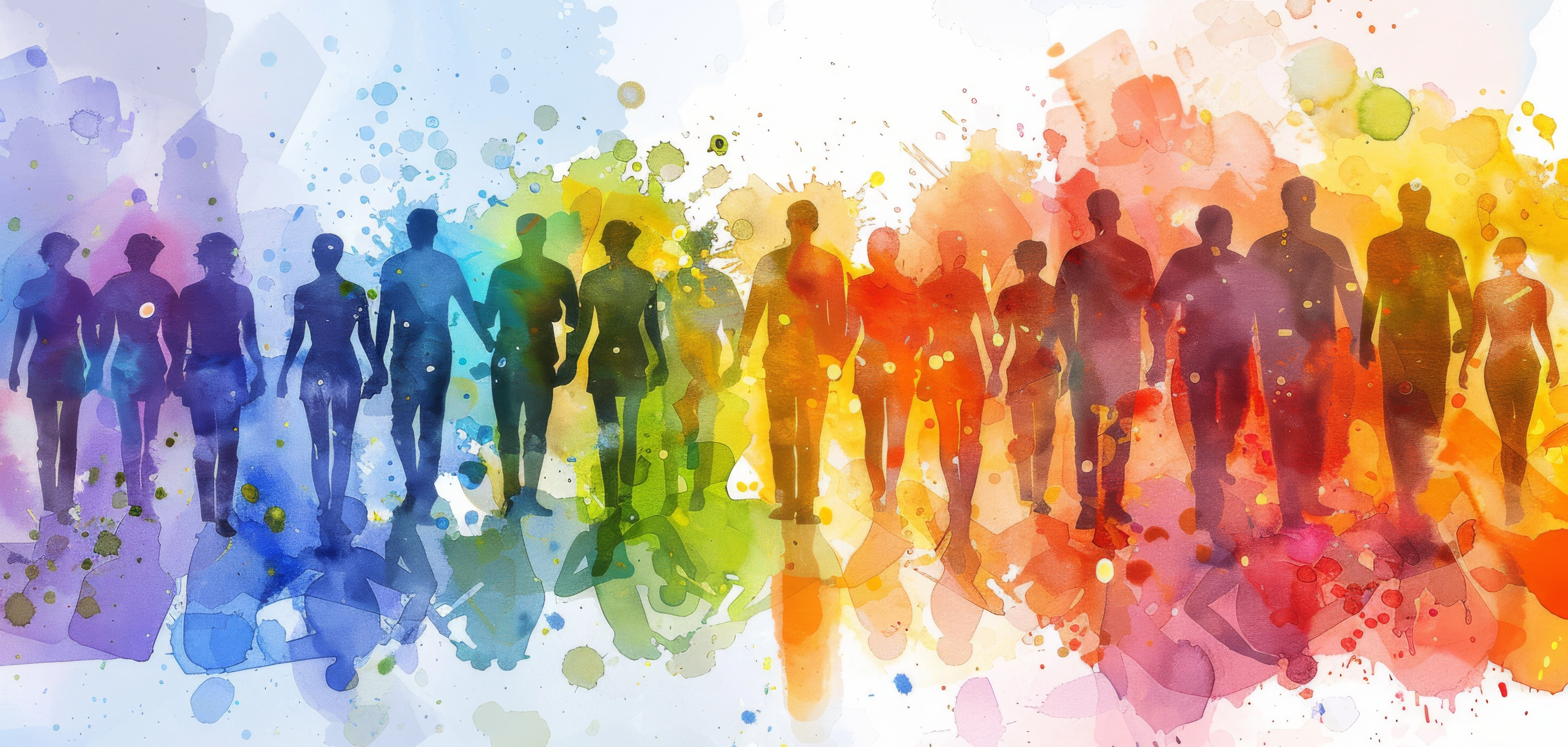 Group of People Standing in Front of Colorful Background