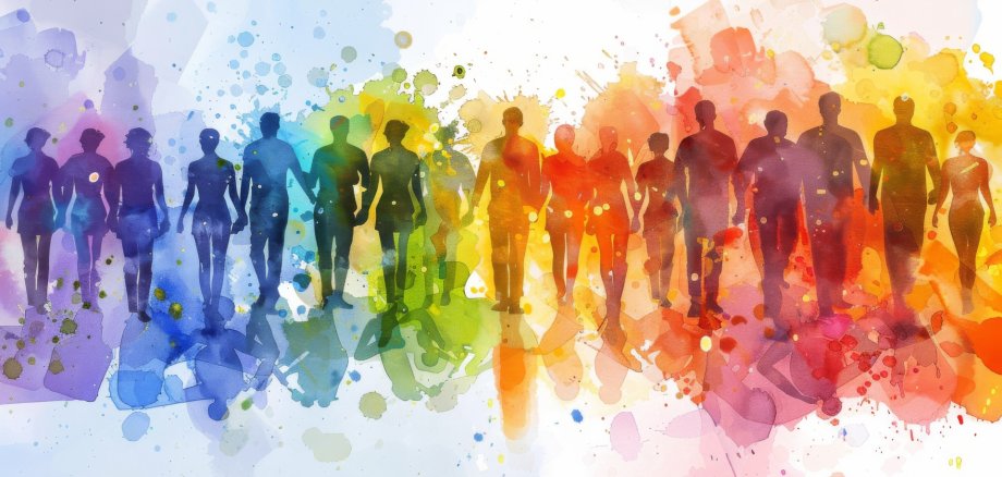 Group of People Standing in Front of Colorful Background