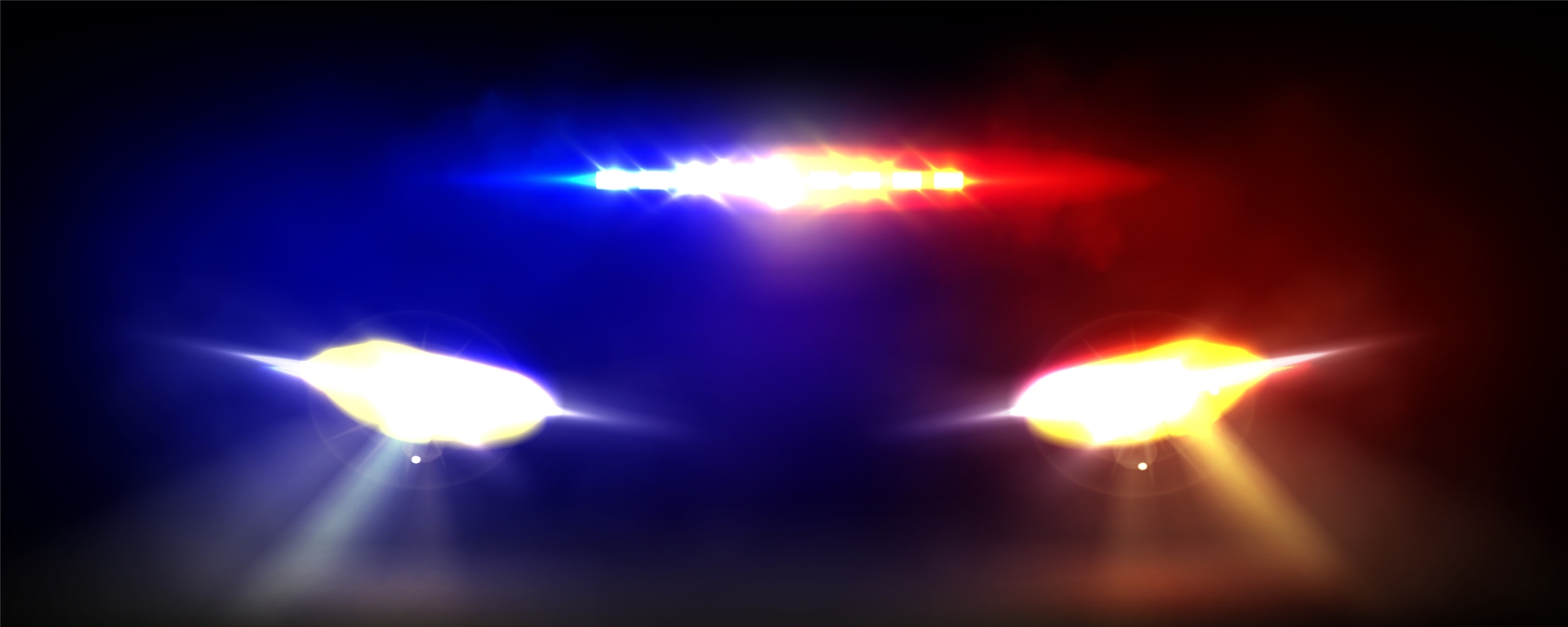 Police car light bar and headlights