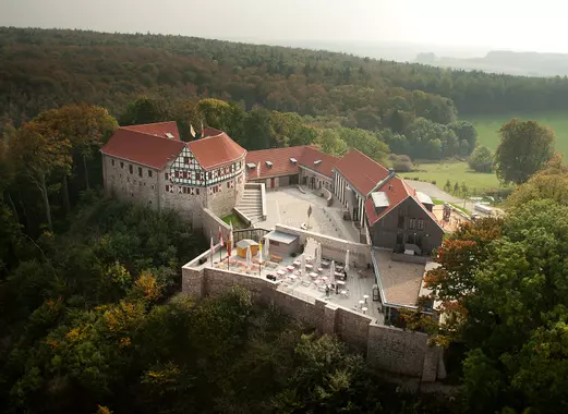 Luftbild von der Burg Scharfenstein