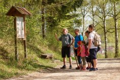 Eine Familie wandert rund um den Scharfenstein.