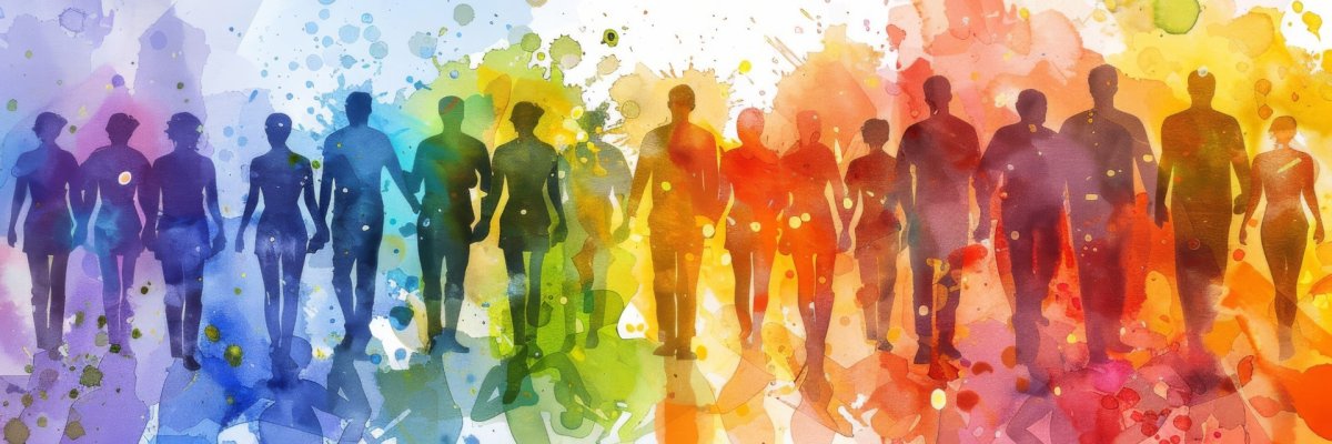 Group of People Standing in Front of Colorful Background